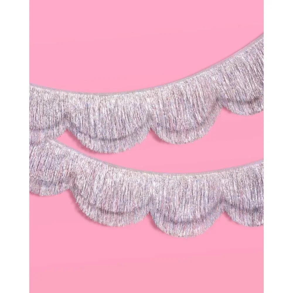 Metallic Silver Scalloped Fringe 5.9ft Garland Banner Decoration Party Festive